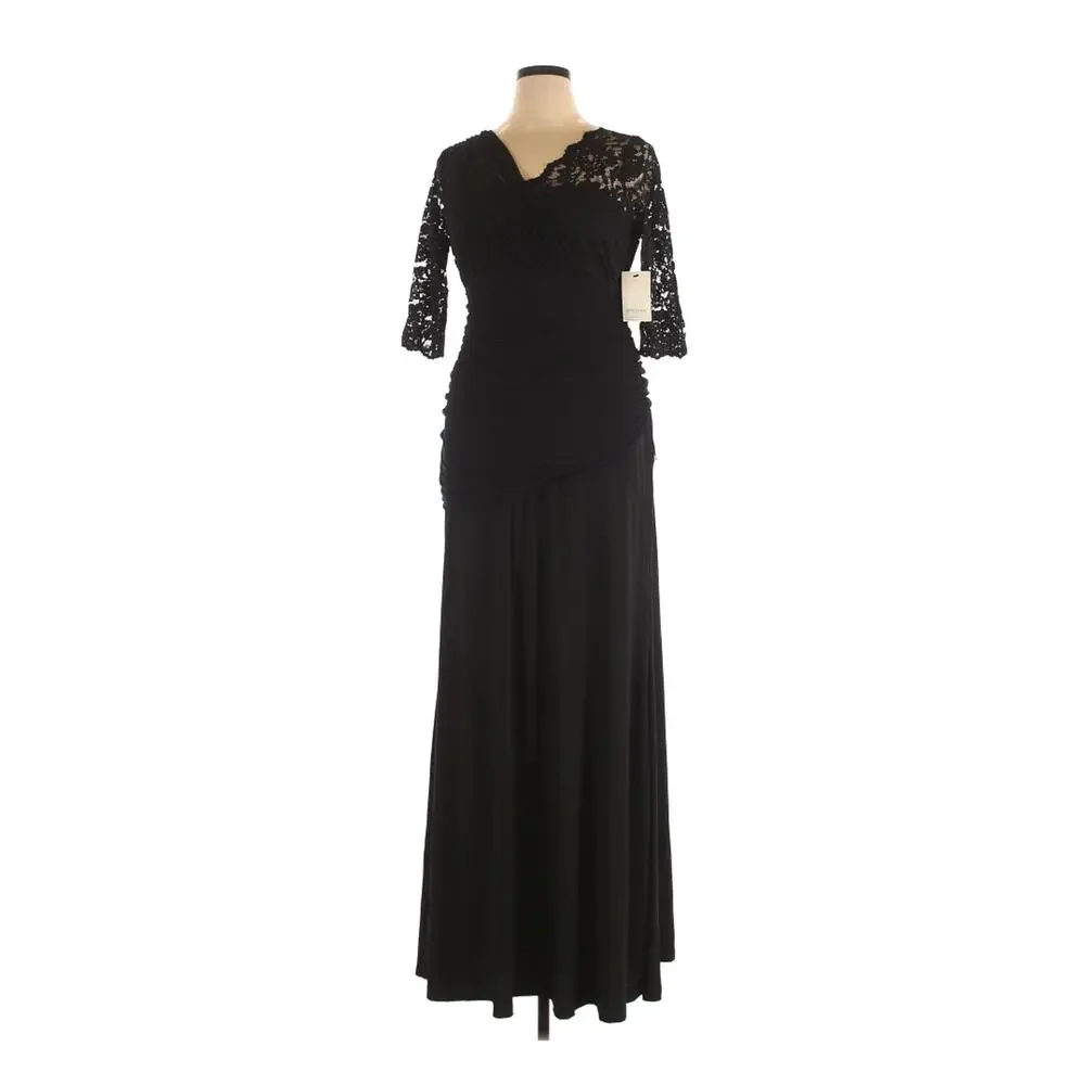 Kiyonna Party Maxi Dress Soiree Style Black Lace Formal Size 12 Lined MOB Party